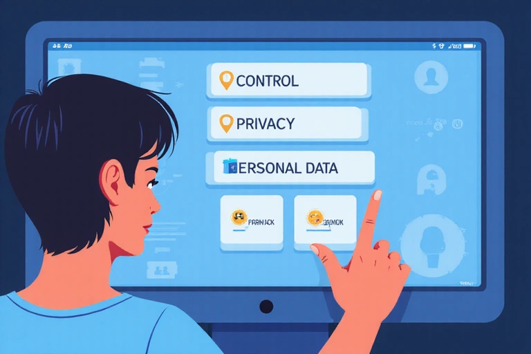 Εικονογράφηση ενός χρήστη που διαχειρίζεται τις ρυθμίσεις απορρήτου σε μια οθόνη.